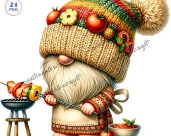 BBQ gnome, Gnome Pastry Chef Clipart, Summer gnome clipart, Camping food,Chef gnome,Nature Gnome Clip Art,Baked with love gnome,Junk Journal