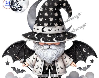 Halloween Gnome Clipart, Nursery Art, Digital Download, Card Making, Cute Gnome, Digital Paper Craft, Winter Gnome Clipart,Junk Journal,Kids