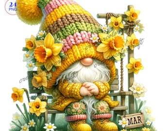 Birth Month Flower Gnome Watercolor Clipart, Birth Month Flower, Daffodil Gnomes Clipart, Flowers Gnomes PNG,Garden clipart,Spring gnome png