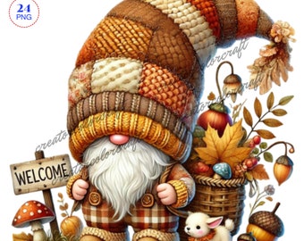 Fall gnomes clipart PNG Bundle, Fall Gnome Png, Autumn Gnome Png, Gnome Thanksgiving, Fall holidays Sublimation, Gnome With Flowers,Gift Tag