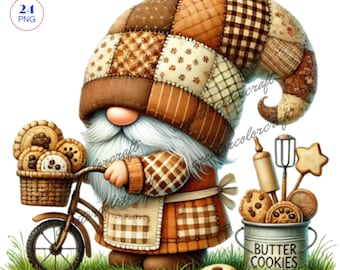 Gingerbread Cookie Gnome Clipart, Fast Food Clipart, Summer gnome, Camping food, Chef gnome, Pastry Gnome, Baked with love gnome, Chef gnome