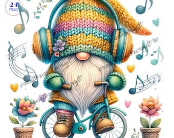 Headphone Gnome, Clipart, Gnome Clip Art, Music Lovers American, Printable, Teacher Shirt, Kids, Sublimation Mug, Tumbler,Cute Gnome Clipart