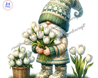 Tulip Flower Gnome clipart, bundle Png, Garden clipart, Spring gnome png, Gnome With Flowers, Summer gnome png, Sublimation Designs, Flower