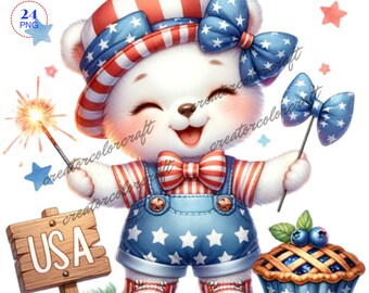 Imágenes Prediseñadas Patrióticas, Imágenes Prediseñadas del 4 de julio, Oso de Peluche, Imágenes Prediseñadas de Oso Patriótico, Diario Basura, Fabricación de Tarjetas, Niños, Impresiones de Sublimación, Postre, Niño