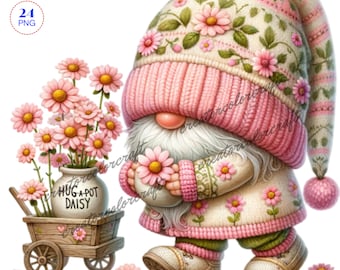 Daisy Gnome clipart, bundle Png, Garden clipart, Spring gnome png, Gnome With Flowers, Summer gnome png, Sublimation Designs, Card Making