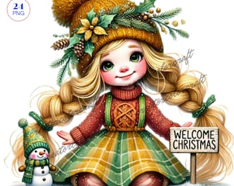 Christmas Gnome Clipart, Gnome christmas Png, Digital Download, Cute Gnome,Digital Paper Craft, Winter Gnome Clipart, Girl Gnome Clipart,Kid