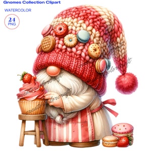 Gnomo padeiro, gnome pastelaria chef clipart, verão gnome clipart, comida de acampamento, chef gnome, natureza gnome clip art, assado com amor gnome, crianças