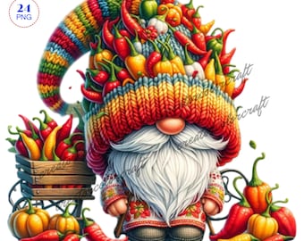 Chilli Gnomes Clipart PNG, Garden Clipart, Spring gnome png, Gnome With Flowers, Summer gnome png, Sublimation Designs, Chef gnome, Gift Tag