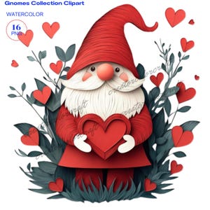 Clipart gnomes de la Saint-Valentin, mignons gnomes, mignon nain de la Saint-Valentin, clipart Saint-Valentin, gnomes PNG, usage commercial, journal indésirable, nain à tricoter