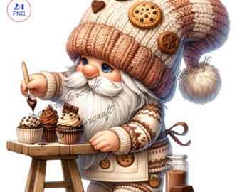 Baker gnome, Gnome Pastry Chef Clipart, Summer gnome clipart, Camping food, Chef gnome, Nature Gnome Clip Art, Baked with love gnome, Kids