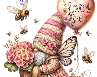 Clipart nain abeille, clipart nain, graphiques png nain de printemps, sublimation de printemps, fond transparent, usage commercial, clipart jardin
