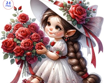 Rose Gnome clipart, Garden clipart, Spring gnome png, Gnome With Flowers, Summer gnome, Sublimation Designs,Girl Gnome clipart, Gnome Lovers