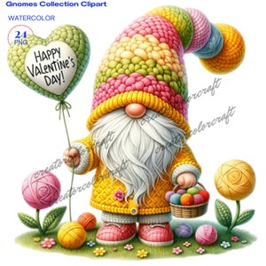 Clipart gnomes de la Saint-Valentin, gnomes mignons, mignon nain de la Saint-Valentin, clipart Saint-Valentin, gnomes PNG, usage commercial, journal indésirable, nain à tricoter