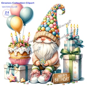 Birthday Gnome Clipart, Happy Birthday Gnome, Junk Journal, Card Making, Gift Tag, Teacher Shirt, Digital Images Sublimation Printable, Kids