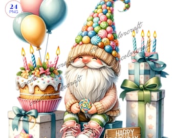 Clipart anniversaire nain, joyeux anniversaire nain, journal indésirable, fabrication de cartes, étiquette cadeau, chemise de professeur, images numériques à imprimer par sublimation, enfants