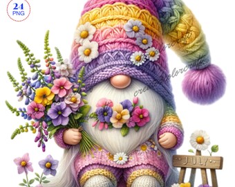 Birth Month Flower Gnome Watercolor Clipart (Digital Download)