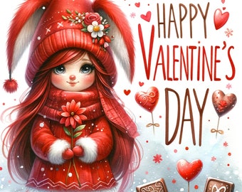 Watercolor Valentine Gnomes Clipart, 10 PNG Set, Commercial Use
