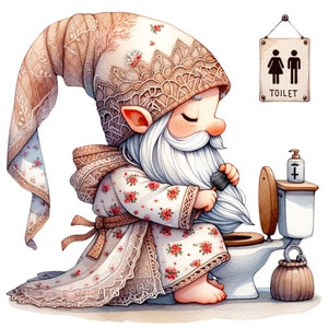 Aquarel Pastel Funny Cute Toilet Gnome Clipart PNG Bundel, Toilet citaten, Decor van de kinderkamer, Gnome Lovers, Kinderkamer Kunst, Sublimatie Ontwerpen