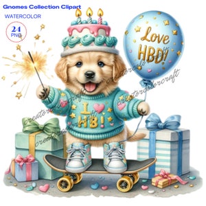 Birthday Dog Clipart, Happy Birthday Gnome, Junk Journal, Card Making, Gift Tag, Teacher Shirt, Digital Images Sublimation Printable, Kids