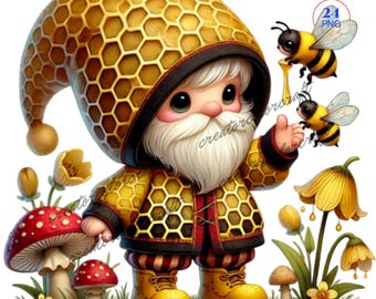 Bee Lover Gnome Clipart, Bee Gnome Clipart PNG bundle, Digital Download, Animal Farm Gnome, Fur Mama Gnome, Digital Paper Craft, Nursery,Kid