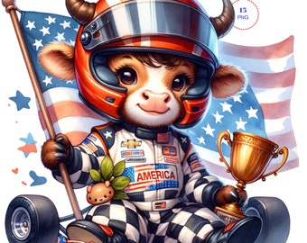Patriotic Cow Clipart, 4th of July, Watercolor PNG (15 Files)