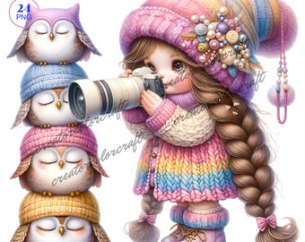 aquarel clipart, Bird Gnome, Birdwatching Gnome, Lenteactiviteiten, meisje gnome clipart, kabouters sublimatie, fantasie bloemen, Gnome tuin