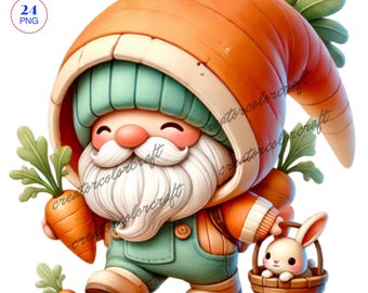 Lapin amoureux Gnome Clipart, téléchargement numérique, nain de la ferme des animaux, Png de lapin de Pâques, carotte Gnome Clipart, Clipart lapin, nain de fleur, nain de forêt