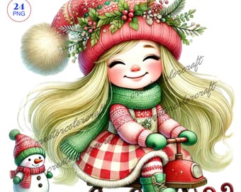 Christmas Gnome Clipart, Winter sports clipart, Digital Download, Cute Gnome,Digital Paper Craft,Winter Gnome Clipart,Girl Gnome Clipart,Kid