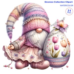 Easter Gnome clipart, Garden clipart, Spring gnome png graphics, Gnome sublimation, Watercolor Watercolor Easter Clipart, Gnome With Flowers