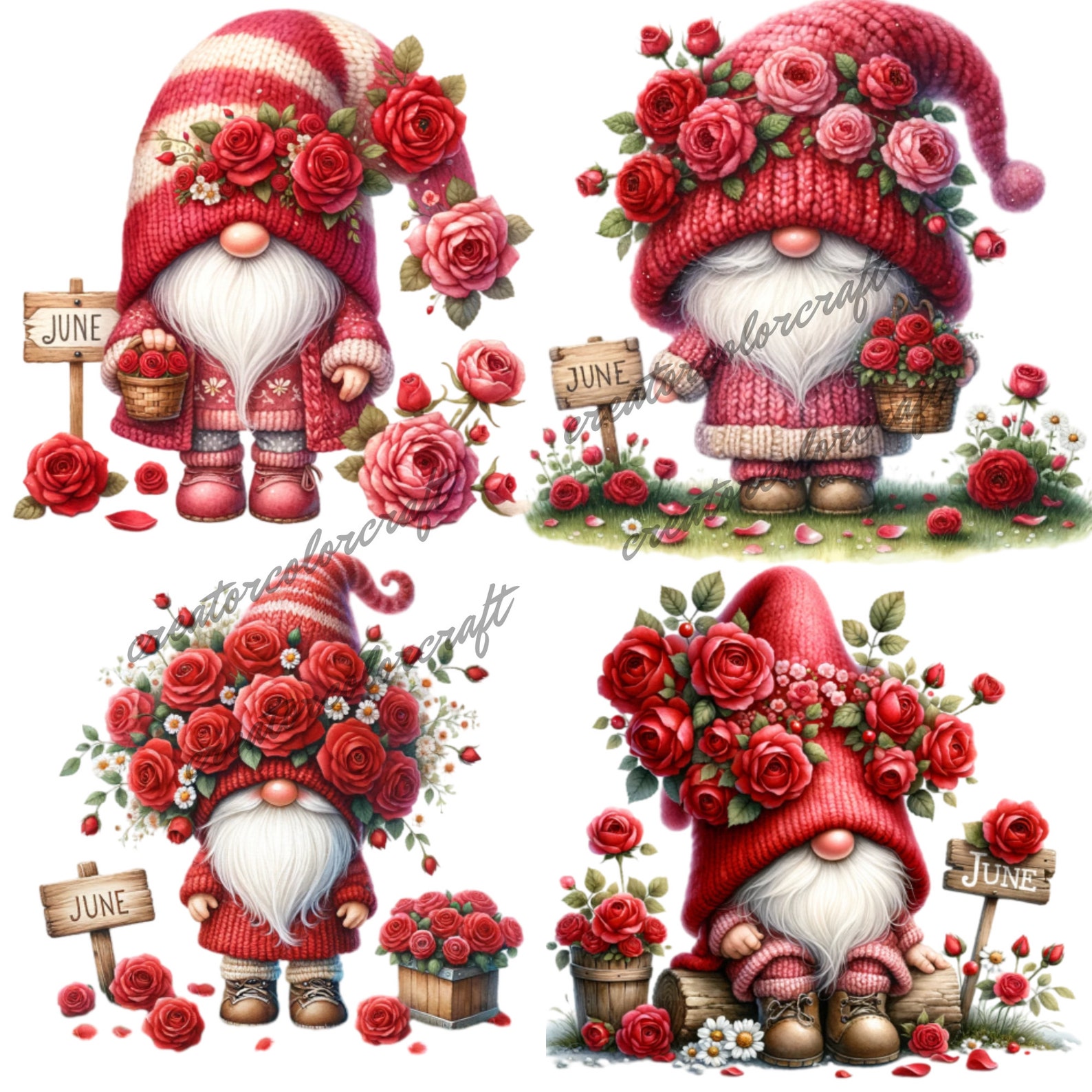 Birth Month Flower Gnome Watercolor Clipart,rose Gnomes,flowers Gnomes ...