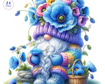 Poppies Gnomes Clipart Bundle, Flowers Gnomes PNG, bundle Png, Garden clipart, Spring gnome png, Gnome With Flowers,Summer gnome,Card Making
