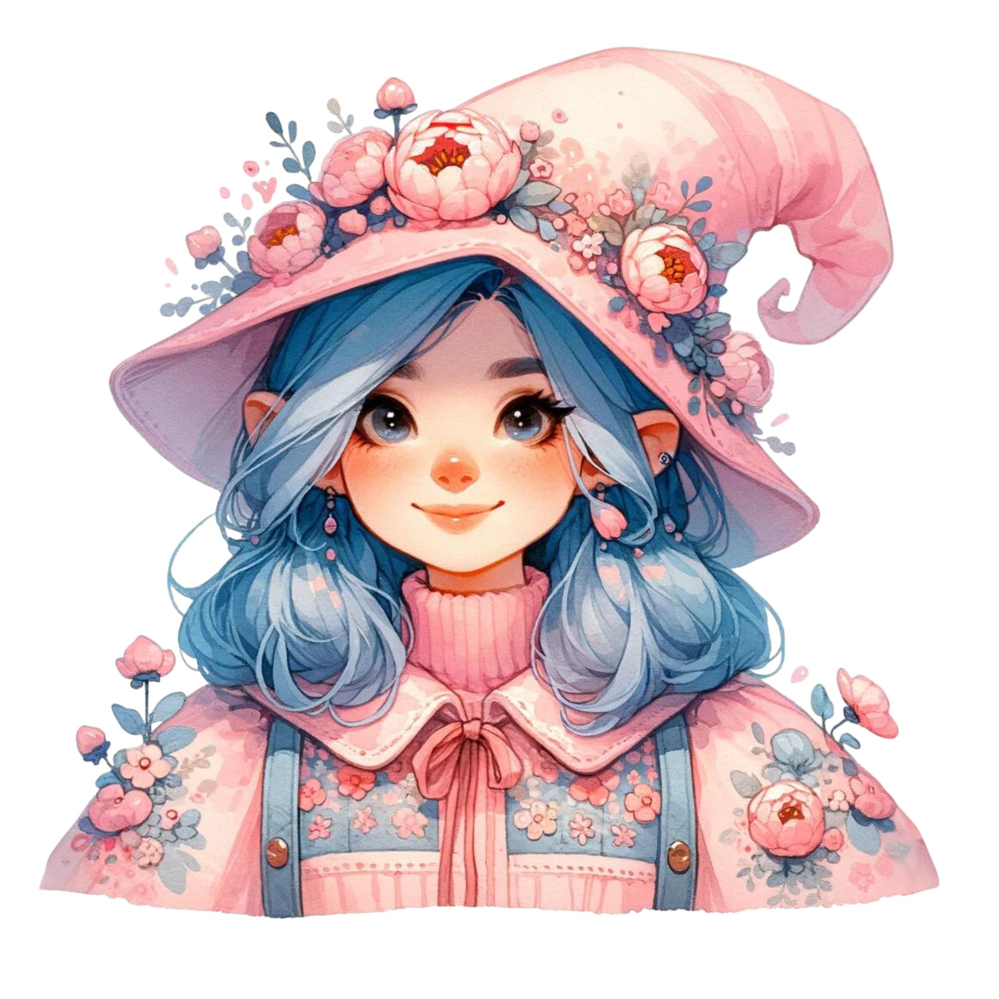 Girl Gnome Clipart, Gnome Clip Art, Spring Floral Watercolor Clipart ...