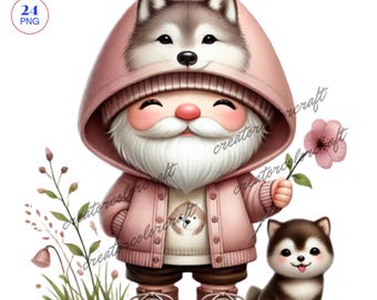 Wolf Lover Gnome Clipart, Wolf Png, Digital Download, Animal Farm Gnome,Fur Mama Gnome,Pet Lover,Digital Paper Craft,Nursery,Wolf png bundle