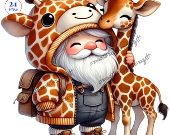 Giraffe Lover Gnome Clipart, Animal gnome, Digital Download, Animal Farm Gnome,Fur Mama Gnome, Pet Lover,Kitten png,Digital Paper Craft,Kids
