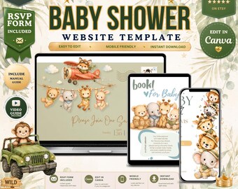 Safari Baby Shower Website Template, RSVP Form, Editable Canva Invite