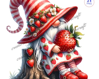 Strawberry Gnome Clipart, Sublimation Designs, Strawberry Gnome png, Gnome sublimation, Cute Gnome, Nature Gnome Clip Art, Junk Journal