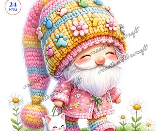 Cat Lover Gnome Clipart, Cat Png, Digital Download, Animal Farm Gnome, Fur Mama Gnome, Pet Lover, Kitten png,Digital Paper Craft,Nursery,Kid