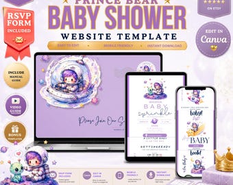Space Baby Shower Website Template, RSVP Form, Editable Canva Invite