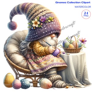 Easter Gnome clipart, Garden clipart, Spring gnome png graphics, Gnome sublimation, Watercolor Watercolor Easter Clipart, Gnome With Flowers