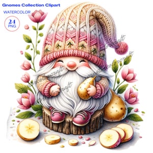 Imágenes prediseñadas de gnomo de patata, diseños de sublimación, gnomo de patata png, sublimación de gnomo, gnomo lindo, clip art de gnomo de la naturaleza, diario basura, gnomo de frutas