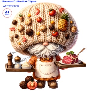 Gnomo de bife, Gnomo Pastry Chef Clipart,Gnomo de verão clipart,Comida de acampamento,Chef gnomo,Nature Gnome Clip Art,Assado com amor gnomo,Junk Journal