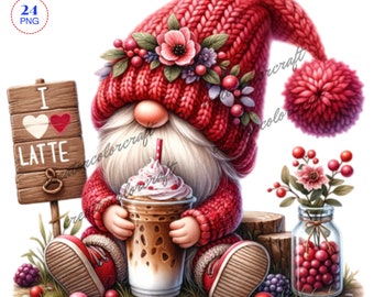 Coffee Gnome Clipart, Watercolor Gnome, Watercolor clipart bundle, Instant Download, Scrapbook, girl gnome clipart,Paper Crafts Scrapbooking