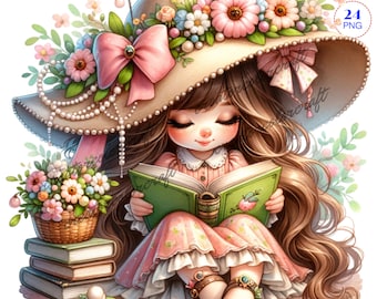Reading Clipart, Cute gnomes clipart, Read Book Clipart, girl gnome clipart, Sublimation, Watercolor Reading Gnomes, Reading a Book Gnomes