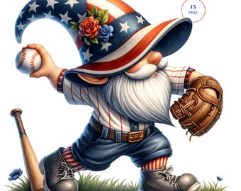 Baseball Gnome Clipart, Gnome Png, Digital Download, Baseball Clipart, Sublimation Designs, Softball Gnome, Baseball Mom, Gnome Decal