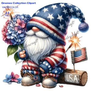 Clipart patriotique, 4 juillet Clipart, Clipart gnome, nain patriotique, journal indésirable, fabrication de cartes, chemise enfant fête sublimation imprimable
