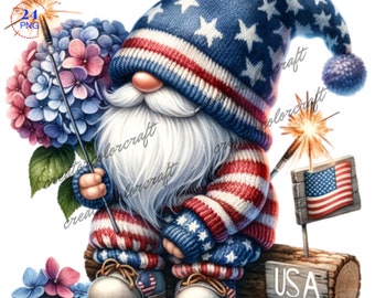 Patriotic Clipart, 4th of July Clipart, Gnome Clipart, Patriotic Gnome, Junk Journal, Card Making, Kids Shirt Party Sublimation Printable