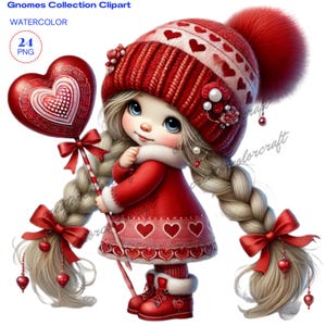 Clipart gnomes de la Saint-Valentin, mignons gnomes, mignon nain de la Saint-Valentin, clipart Saint-Valentin, gnomes PNG, usage commercial, journal indésirable, nain à tricoter