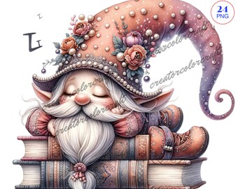 Reading Clipart, Book gnome Clipart, Library Clip Art, book lover gnome, gnome clipart, cute Gnome, Gnome Sublimation, Digital Download