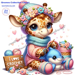 Giraffe Clipart, Stricken Clipart, Häkeln Clipart, Aquarell Clipart, Junk Journal, Kartenherstellung, Handarbeit Lehrer, Sublimation druckbar