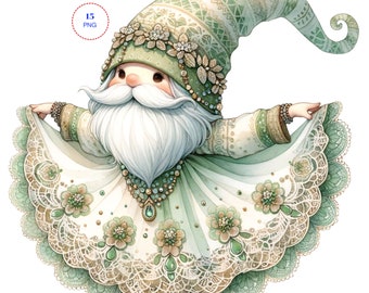 Watercolor Yoga Gnomes Clipart, Green Gnomes PNG, Commercial Use (Digital Download)